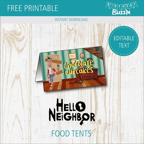 Free printable Hello Neighbor Food tents