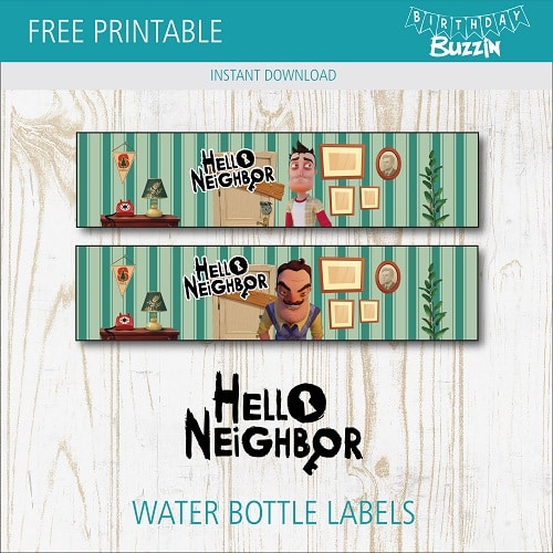 Free printable Hello Neighbor Water bottle labels