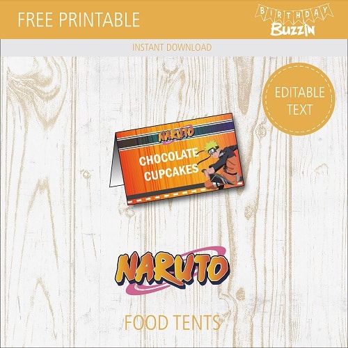 Free printable Naruto Food tents