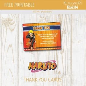 Free printable Naruto Thank You Cards