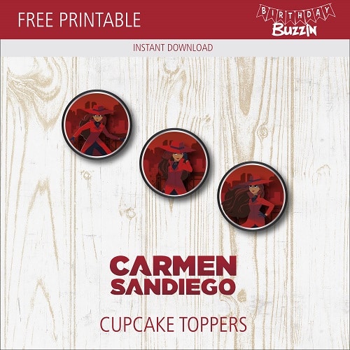 Free Printable Carmen Sandiego Cupcake Toppers