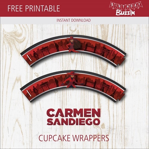 Free Printable Carmen Sandiego Cupcake Wrappers