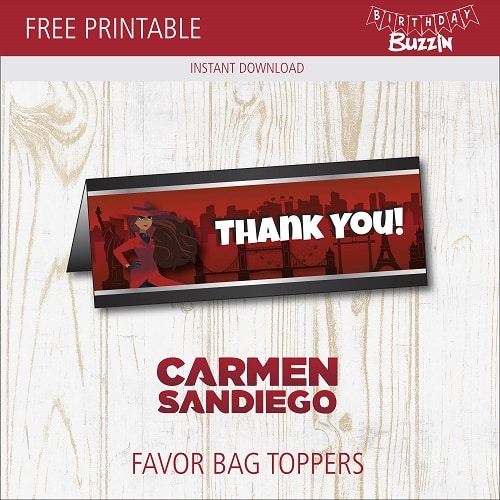 Free Printable Carmen Sandiego Favor Bag Toppers