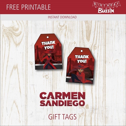 Free Printable Carmen Sandiego Favor Tags