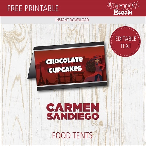 Free Printable Carmen Sandiego Food tents