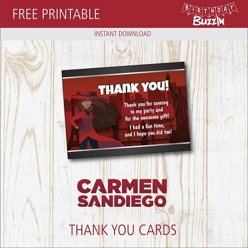 Free Printable Carmen Sandiego Thank You Cards