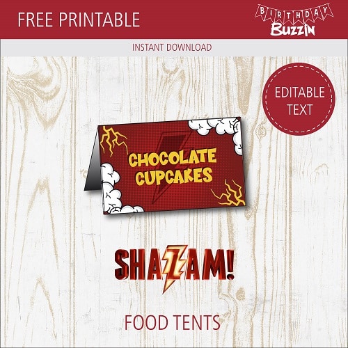 Free Printable Shazam Food tents