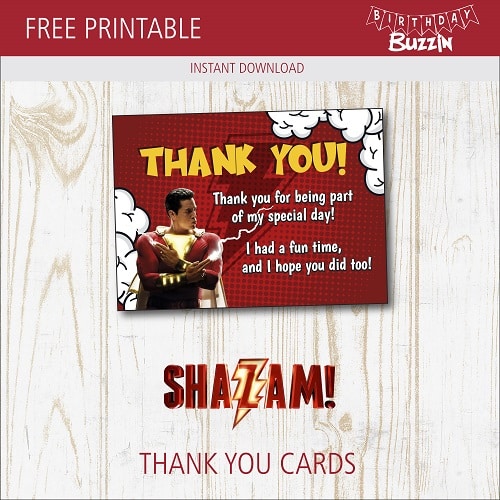 Free Printable Shazam Thank You Cards