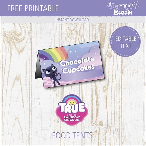 Free Printable True and the Rainbow Kingdom Food tents