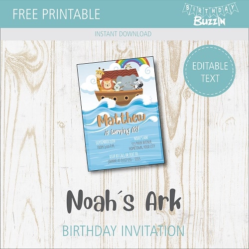 Free Printable Noah´s Ark Birthday Party Invitations