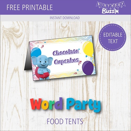 Free Printable Word Party Food tents