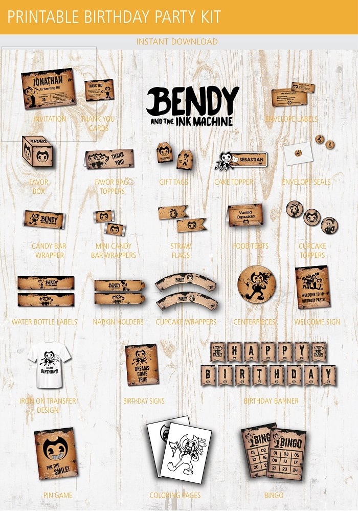 Bendy and the Ink Machine Birthday Thank You Tags (Instant