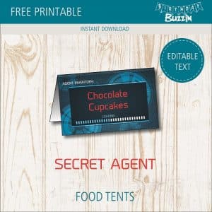 Free Printable Secret Agent Food tents