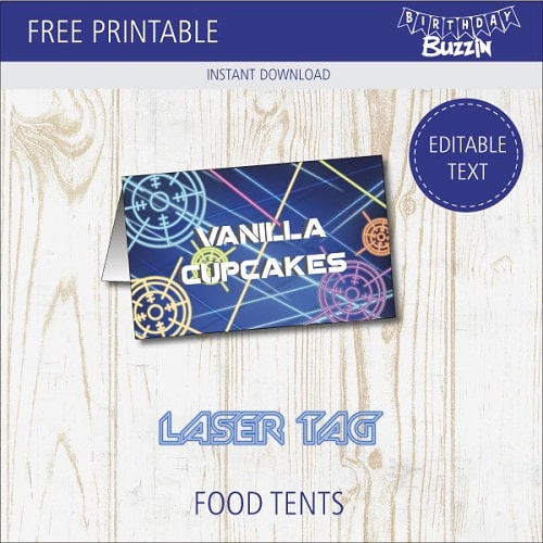 Free printable Laser Tag Food Tents