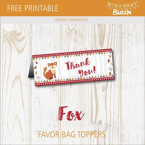 Free Printable Fox Favor Bag Toppers