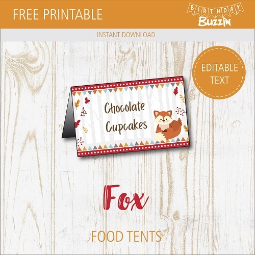 Free Printable Fox Food tents