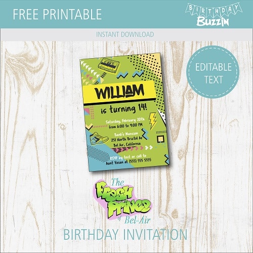 Free Printable Fresh Prince of Bel-Air Birthday Party Invitations