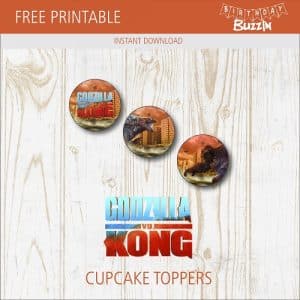 Free Printable Godzilla vs Kong Cupcake Toppers