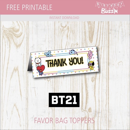 Free Printable BT21 Favor Bag Toppers