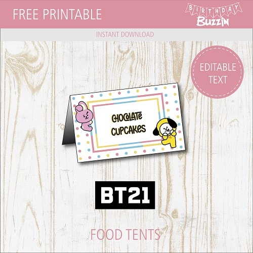 Free Printable BT21 Food tents