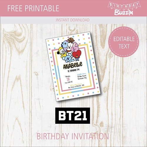 Free Printable BT21 Party Invitations