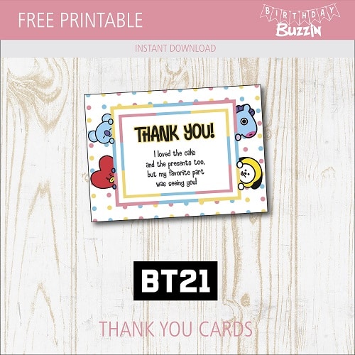 Free Printable BT21 Thank You Cards