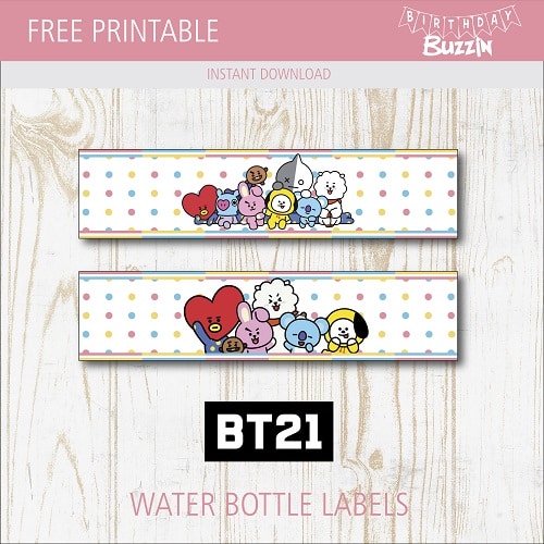 Free printable BT21 Water bottle label