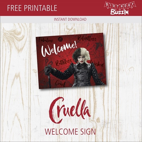 Free Printable Cruella Welcome Sign