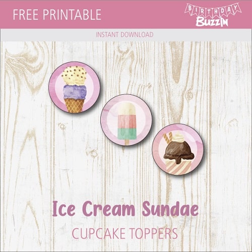 Free Printble Ice Cream Sundae Cupcake Toppers