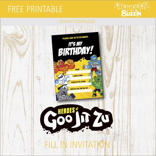 Free Printable Goo Jit Zu Birthday Party Invitations