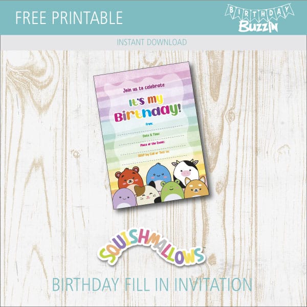Free Printable Squishmallow birthday party invitations Birthday Buzzin